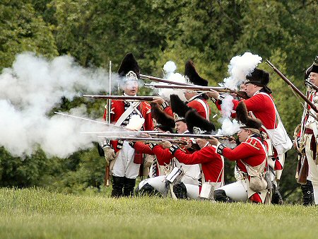 Reenactment "Redcoats" firing muskets